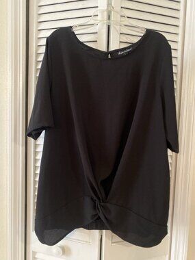 Alison Andrews Tie front Womens Black Top Blouse Sz L Career Minimalist Casual